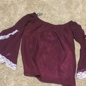 Maroon and white lace top